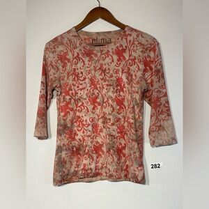 Glima orange  and Tan Floral Long Sleeve Top Size L
